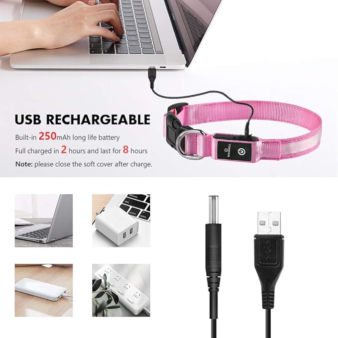 MASBRILL Light Up Collar, Glow LED Rechargeable Flashing Night Walking Collar - Waterproof, 4 Colors, 3 Sizes for Small to Large Dogs