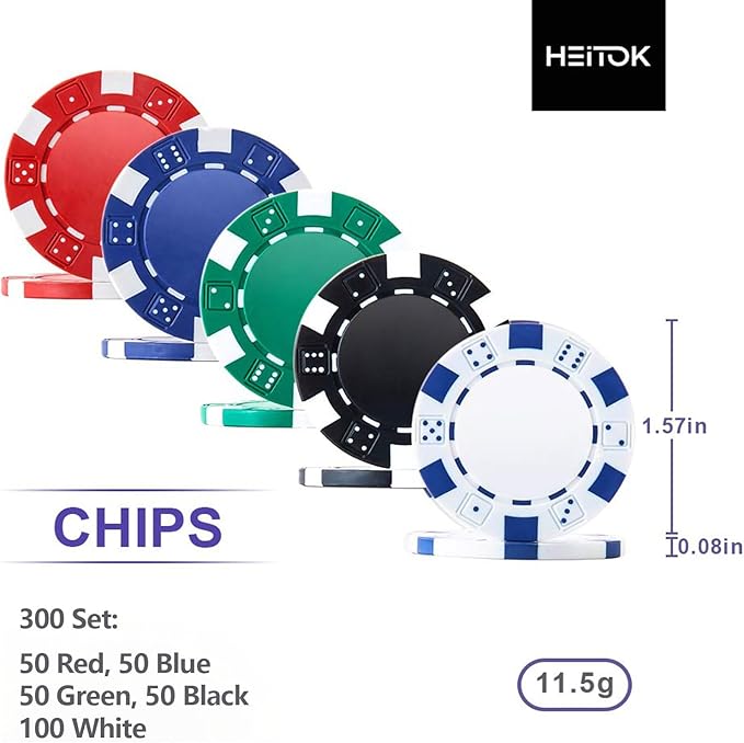 Poker Chip Set - Classic 300PCS Poker Set with Aluminum Case, 11.5 Gram Casino Chips for Texas Holdem Blackjack Gambling