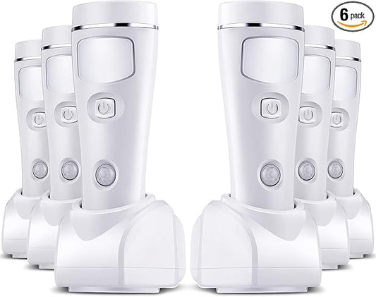 Enhon 4 in 1 LED Emergency Lights for Home Power Failure, 6 Pack Rechargeable Plug in Flashlight Motion Sensor Night Light, Automatic Turn On Power Outage Light for Home Hurricane Supplies(White)