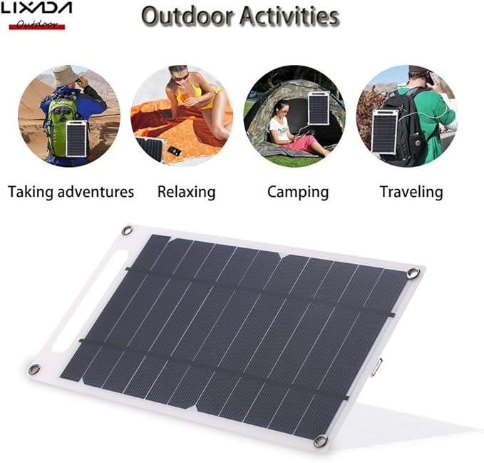 Lixada Solar Panel 7.8 W Ultra Thin Monocrystalline Silicon Solar Panel Charger USB Port for Mobile Phone