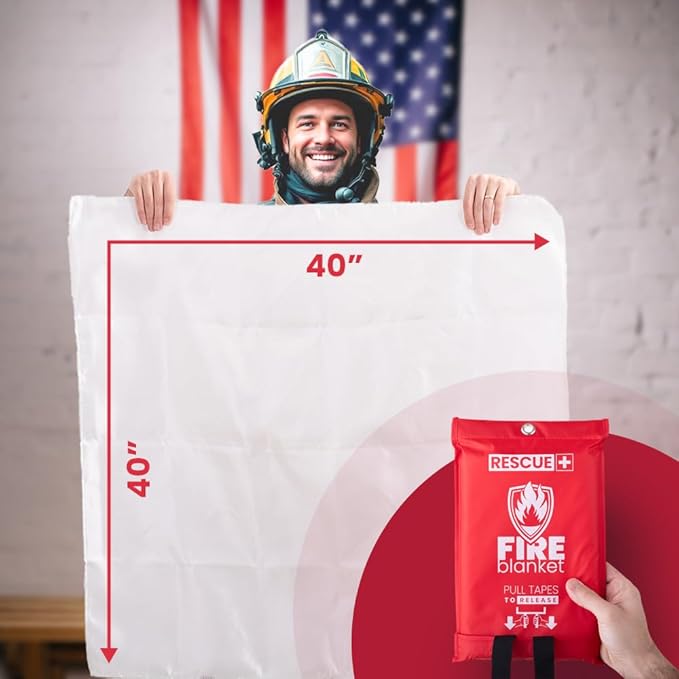 Rescue+ Emergency Fire Blankets ??2 Pack, 40??x 40??Fiberglass Flame Retardant Safety Blanket for Home, Kitchen, Workplace, Travel, Camping, and Car Emergencies