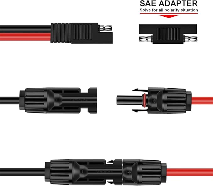 iGreely Solar Panel Connector Cable,10AWG SAE to Male & Female Adapter PV Extension Cable Wire for RV Solar Panel DC Power Battery Charger with SAE Polarity Reverse Adapter 6M/20Ft