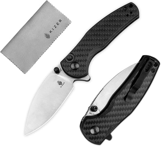 Kizer Mini Grouper Folding Pocket Knife, Nitro-V Steel Blade G10 Handle Small EDC Knife, Button Lock Knife with Pocket Clip for Men Women, Sharp Camping Hiking Survival Knives V3669A1