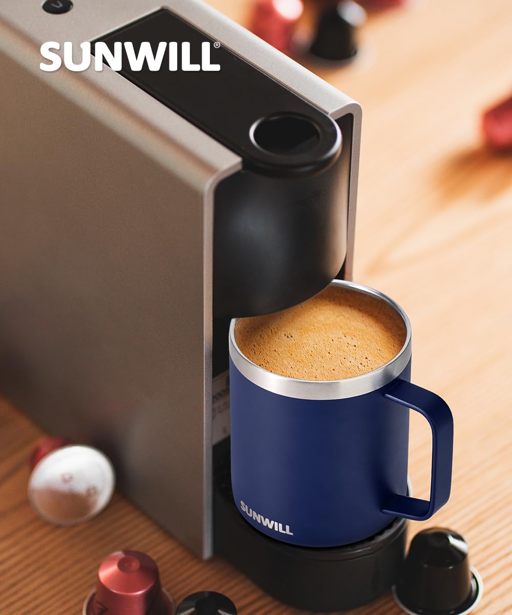 SUNWILL Insulated Coffee Mug, Stainless Steel 14 oz, Splash-Proof Lid