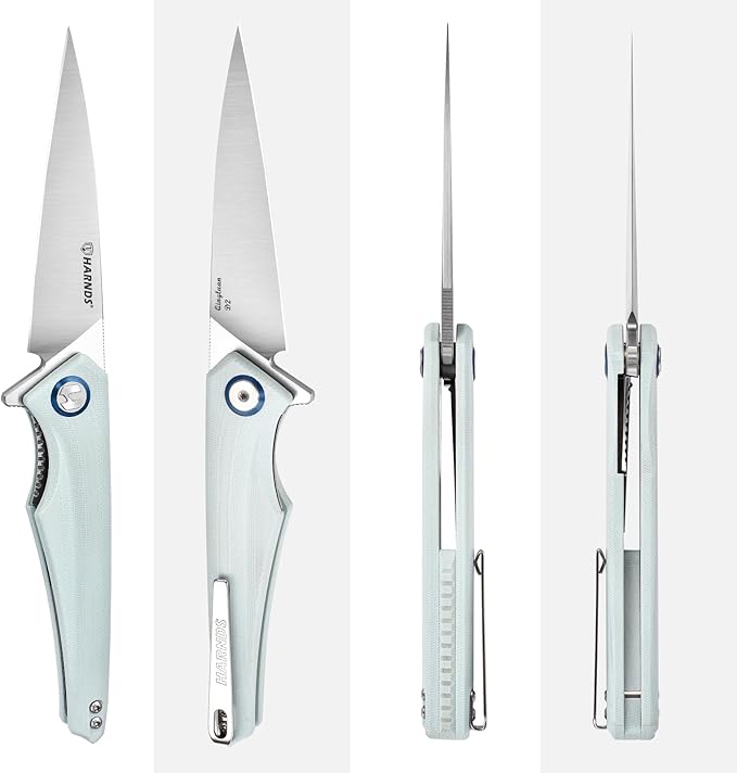 Qingluan Folding Knife with Pocket Clip, D2 Steel Blade 3.54'' and G10 Handle Outdoor Adventure knife EDC Camping Knife (Cyan)