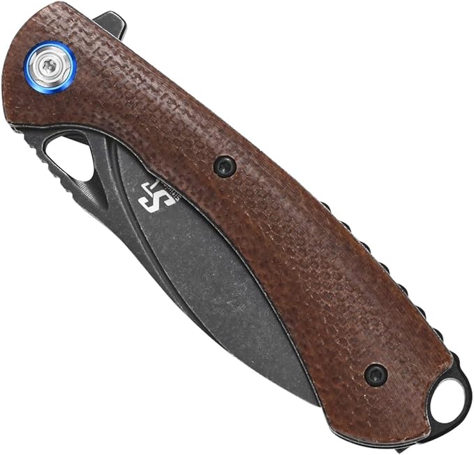 Sitivien ST147 Folding Pocket Knife,Black Stonewashed 14C28N Steel Blade with Micarta Handle Utility Knife EDC Tool Knife for Outdoor Camping,Hiking,Hunting(Brown)