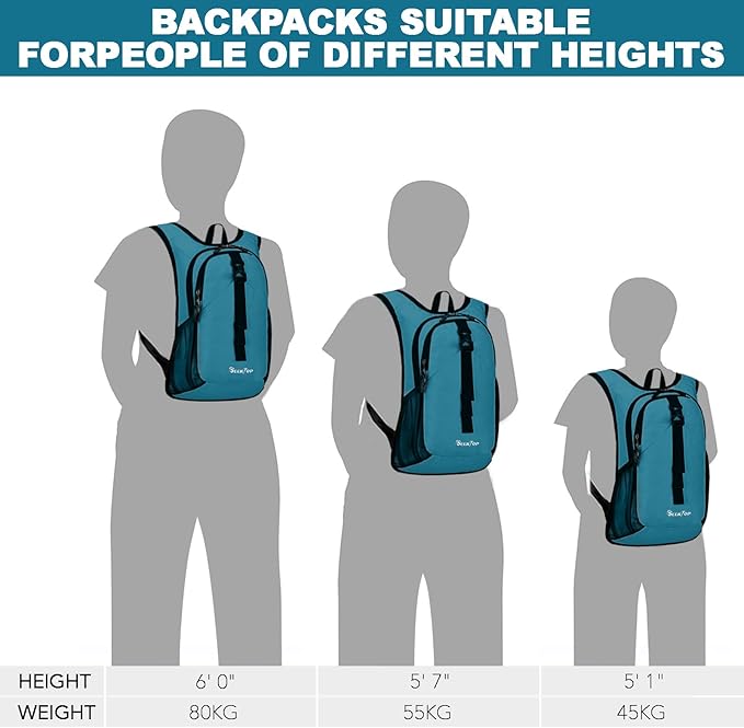 Seektop 15L Small Hiking Backpack for Women Men, Foldable Packable Backpack with Phone Pocket, Lightweight Travel Daypack for Hiking Camping Outdoor (Lake Blue)
