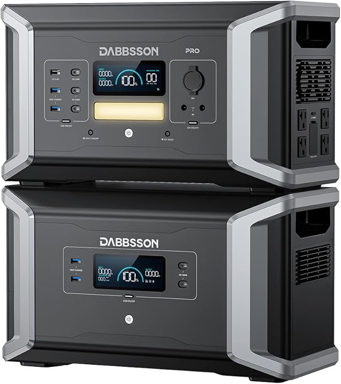 Dabbsson DBS1000 Pro Portable Power Station with DBS2000B Extra Battery, 2400W Pure Sine Wave AC Output, 3072Wh Solar Generator for Camping, RV and Home Backup