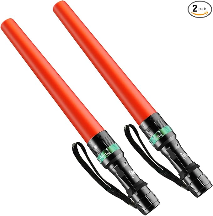 RoadHero 2 Pack Traffic Wand, 16 Inch Flashlight Led Traffic Control Baton, Small Orange Safety Wands, Air Marshaling Wand with 5 Flashing Modes, Night Signal Light for Airport, Parking Directing