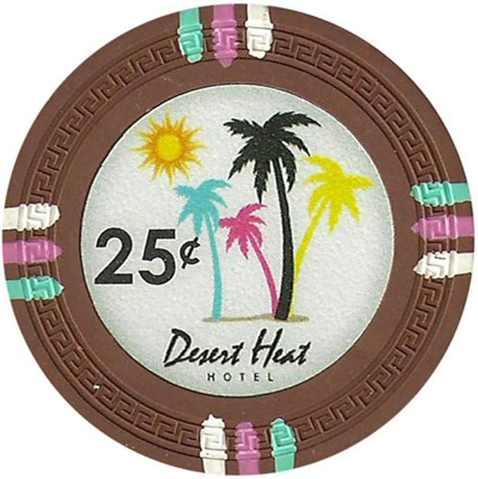 13.5-gram Desert Heat Premium Poker Chips (50-Pack) Heavy Clay Composite Set - Bulk Casino Chips with Denominations for Texas Holdem, Blackjack - Betting Game Accessories ($0.25 Brown)