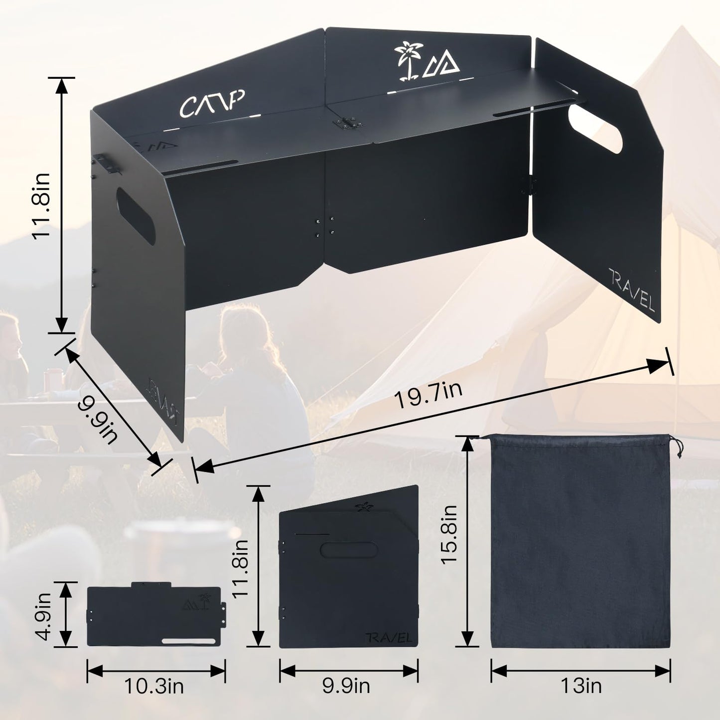 KOYILTD 4 Plates Campe Stove Windscreen Folde Wind Blocker with Storage Bag