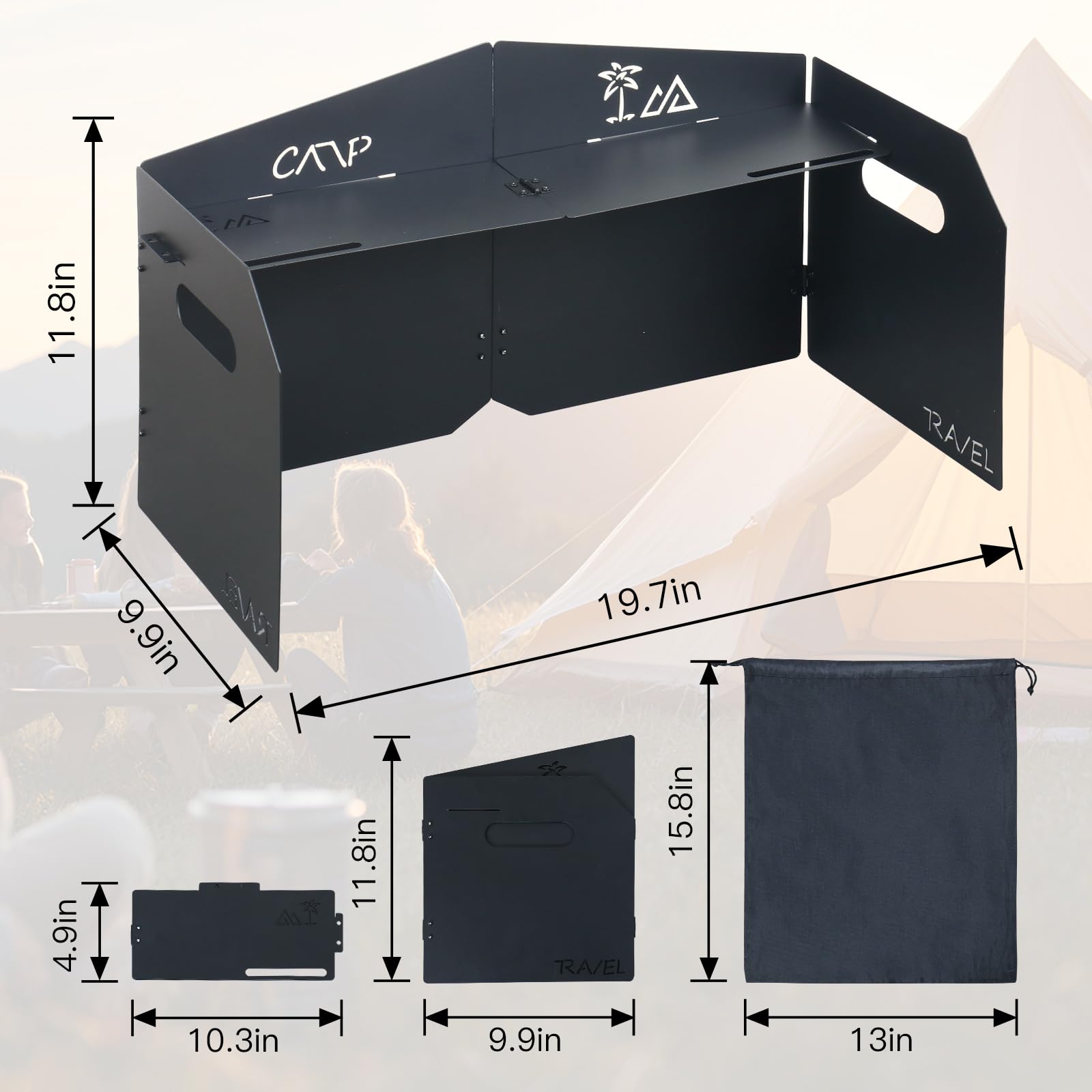 KOYILTD 4 Plates Campe Stove Windscreen Folde Wind Blocker with Storage Bag