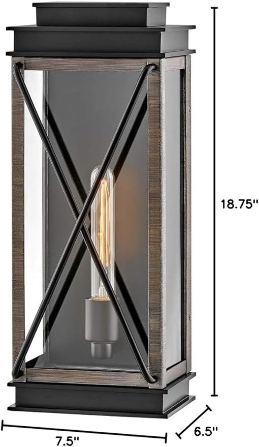 Hinkley Montecito Medium Wall Mount Outdoor Lantern - Modern, 1-Light, Aluminum, Clear Glass - Black with Driftwood Gray Accents