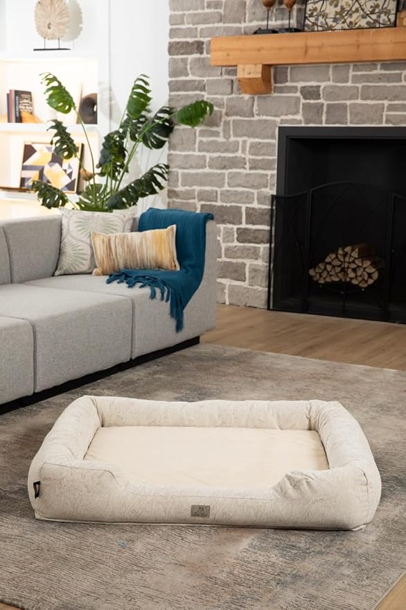 Furry's Paradise Foam Cuddler Waterproof Bolster Pet Bed with Reversible Cushion, Recycled Fibers and Non-Slip Bottom. (Brown Marble, Orthopedic Small)