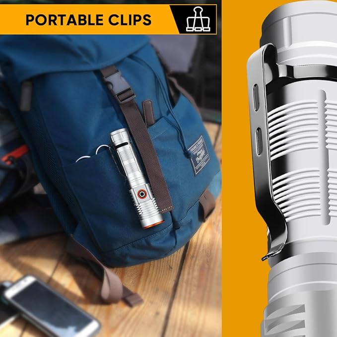 Rechargeable Flashlight High Lumens 2 Packs, 2000LM Magnetic Flashlights with Pocket Clip, 3 Modes, Adjust Focus, Super Bright LED Flash Light Waterproof for Emergencies Camping, 1500 Meters Long Beam