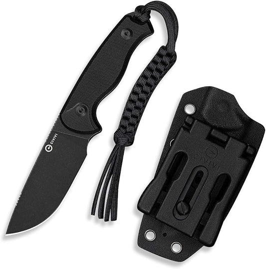 CIVIVI Timberbark Fixed Blade Knife with Kydex Sheath & Clip, 3.2" 14C28N Blade G10 Handle with Lanyard, Ideal EDC Hunting Knife for Outdoor Adventures Camping Hiking C23094-1, Black