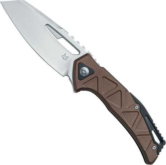 Fox Knives Chronos FX-552 ALBR Premium Folding Knife 3.54in CPM MagnaCut Steel Blade, Reverse Tanto, Frame Lock, Tip-up Carry, EDC Pocket Knife, Made in Italy (Bronze Anodized Aluminum)