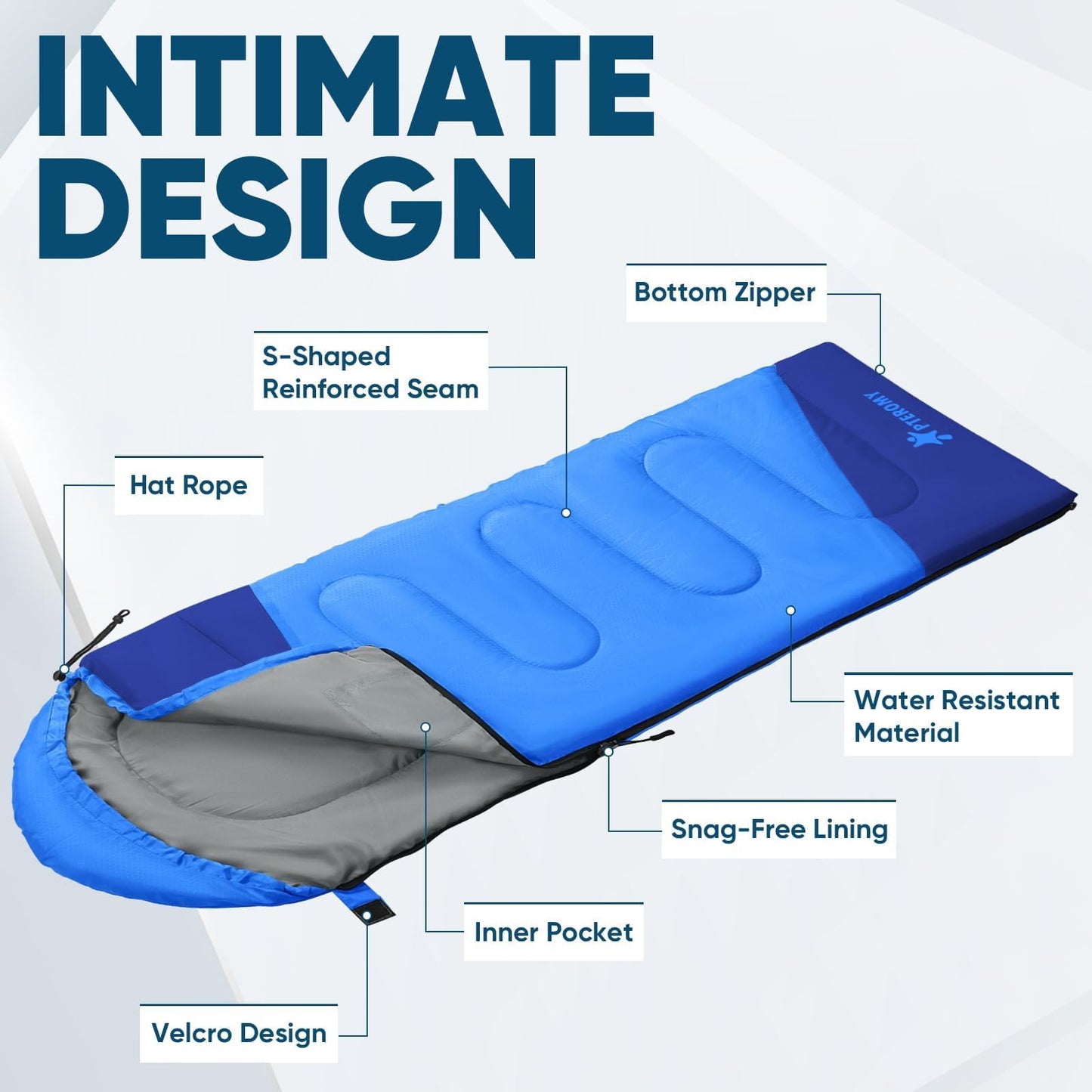 PTEROMY Sleeping Bags for Adults, Lightweight and Machine Washable, Water Resistant Backpacking