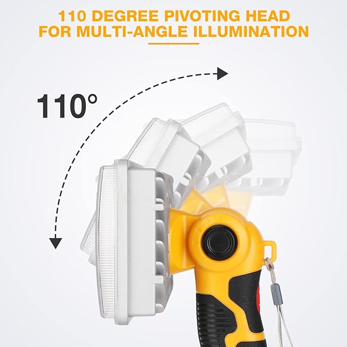 LED Work Light for Dewalt 20V Battery, Hiesuan 30W 3300LM Jobsite Light Flashlight Spotlight with 110 Degree Pivoting Head Zinc Alloy, 5V 2.1A USB Port
