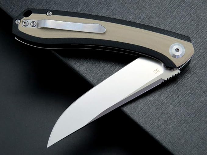 Eafengrow EF947 EDC D2 Folding Knife, G10 Handle Ball Bearing Folder with Locking Liner EDC Flipper Knife with Pocket Camping Hiking Survival Outdoor tool(DESERT)