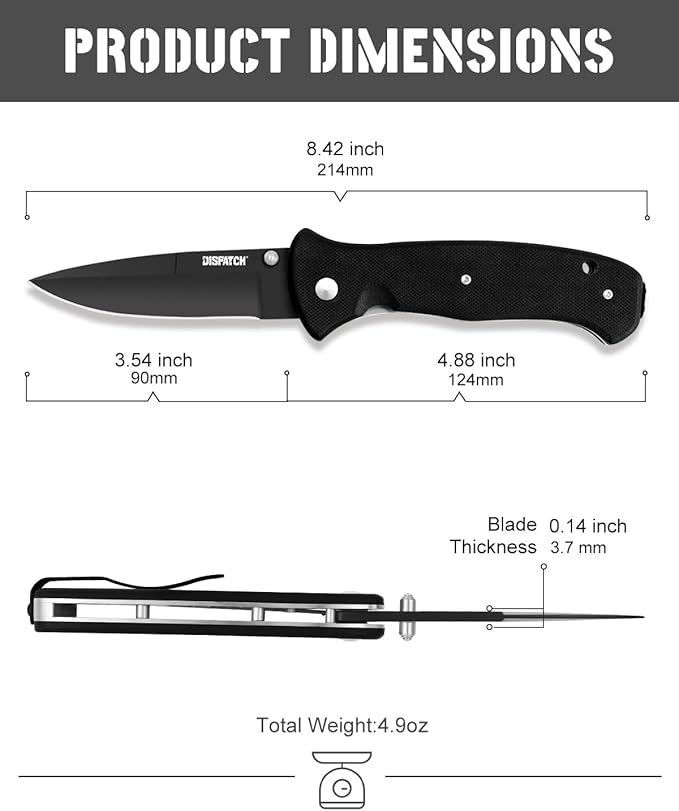 Folding Pocket Knife with Clip, 3.58" 8Cr13MoV Steel Drop Point Blade with G10 Handle, Liner Lock Pocket Knives for Men Outdoor Camping Hunting Hiking Survival Pocketknife