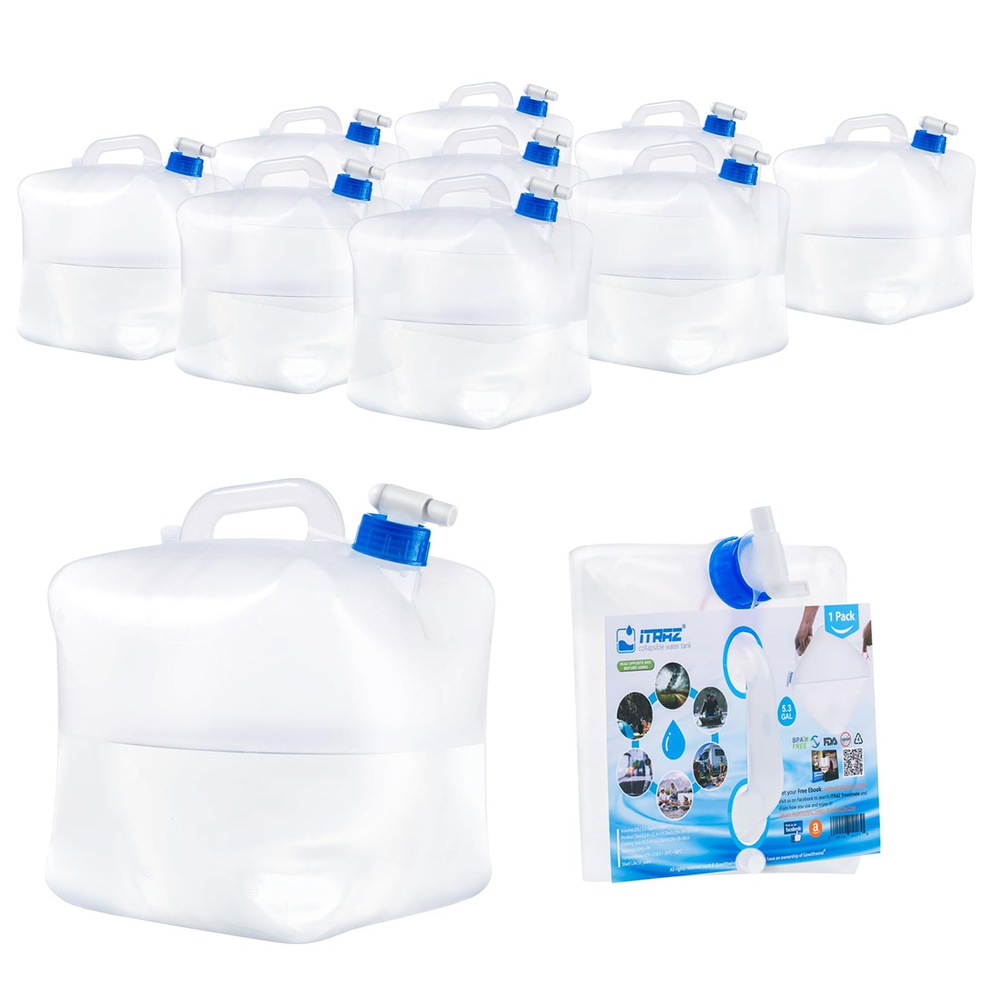 ITRAZ 5.3 Gallon Collapsible Water Storage Container with Spigot, BPA-Free