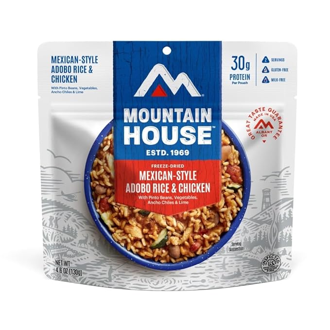 Mountain House GlutenFree MexicanStyle Adobo Rice & Chicken FreezeDried Food for Camping, 12 Servings, 30Year ShelfLife