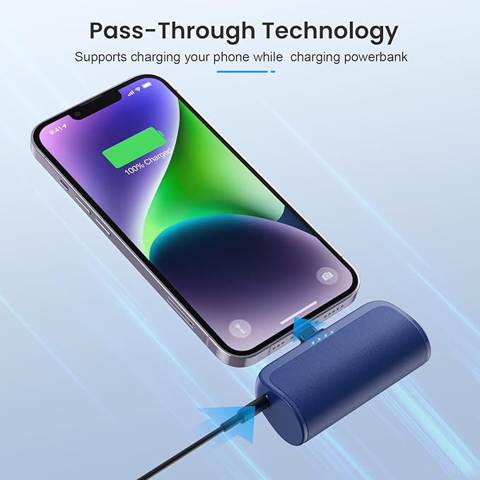 [2 Pack]Mini Portable Charger for iPhone,5200mAh Ultra-Compact Fast Charging Power Bank Cordless Cute Small Battery Pack Compatible with iPhone 14/14 Pro Max/13/13 Pro/12/11/XR/8/7/6(Pink+Blue)