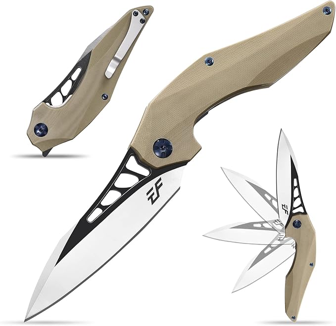Eafengrow EF226 Folding Knives D2 Blade and G10 Handle Knife Outdoor Camping Hiking EDC Tools (stone)