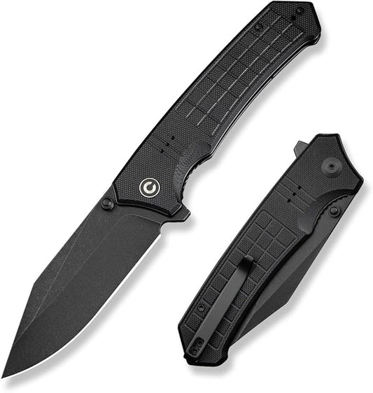 CIVIVI Tacticorix Pocket Knife for Men Women, EDC Flipper Folding Knife with 3.7" Nitro-V Blade G10 Handle for Camping Hunting C23055-1 (Black)