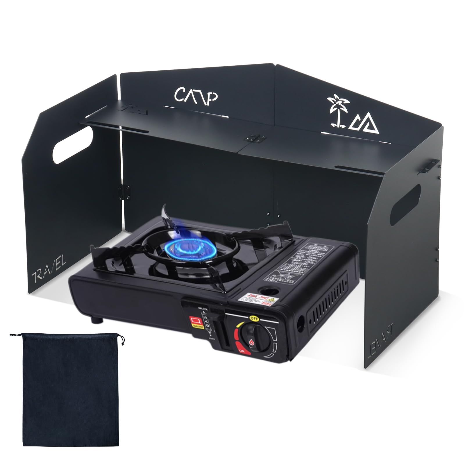 KOYILTD 4 Plates Campe Stove Windscreen Folde Wind Blocker with Storage Bag
