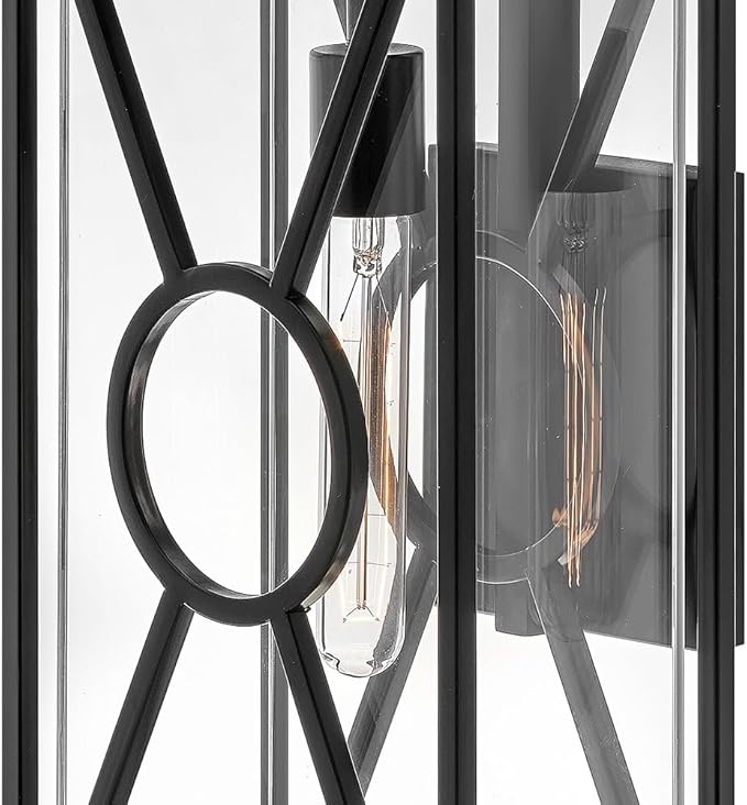 Hinkley Brixton Medium Wall Mount Outdoor Lantern - Composite, Anti-Fading, 1-Light, Transitional, Wet Rated, Clear Mitered Glass - Black Finish