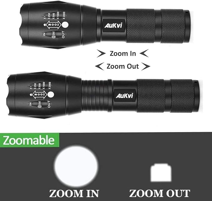 3-Color-Light Flashlight Tactical Flashlight with Red Green Filter Zoom 2000 lumens 5 Modes Waterproof Flashlight