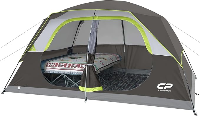 CAMPROS CP Tent 8 Person Camping Tents, Waterproof Windproof Family Tent with Top Rainfly, Large Mesh Windows, Double Layer, Easy Set Up, Portable with Carry Bag, for All Seasons