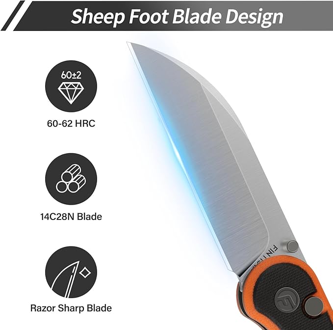 FINTISO Pocket Knife, 3" 14C28N Blade EDC Knife with G10 Handle, Folding Knife with Pocket Clip for Outdoor Camping, Hunting, Hiking, Survival, Parrot Series