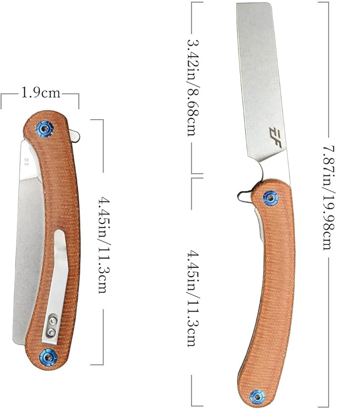 Eafengrow EF939 Folding Knife, D2 Steel Blade Micarta Handle EDC Tool Pocket Knife Folder for Working Camping(Micarta Brown)