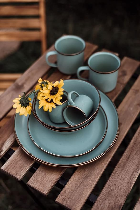 Barebones Enamel Bowl Set - Dish Set of 2 Bowls - Enamelware Set for Camping and Everyday Use (Mint)