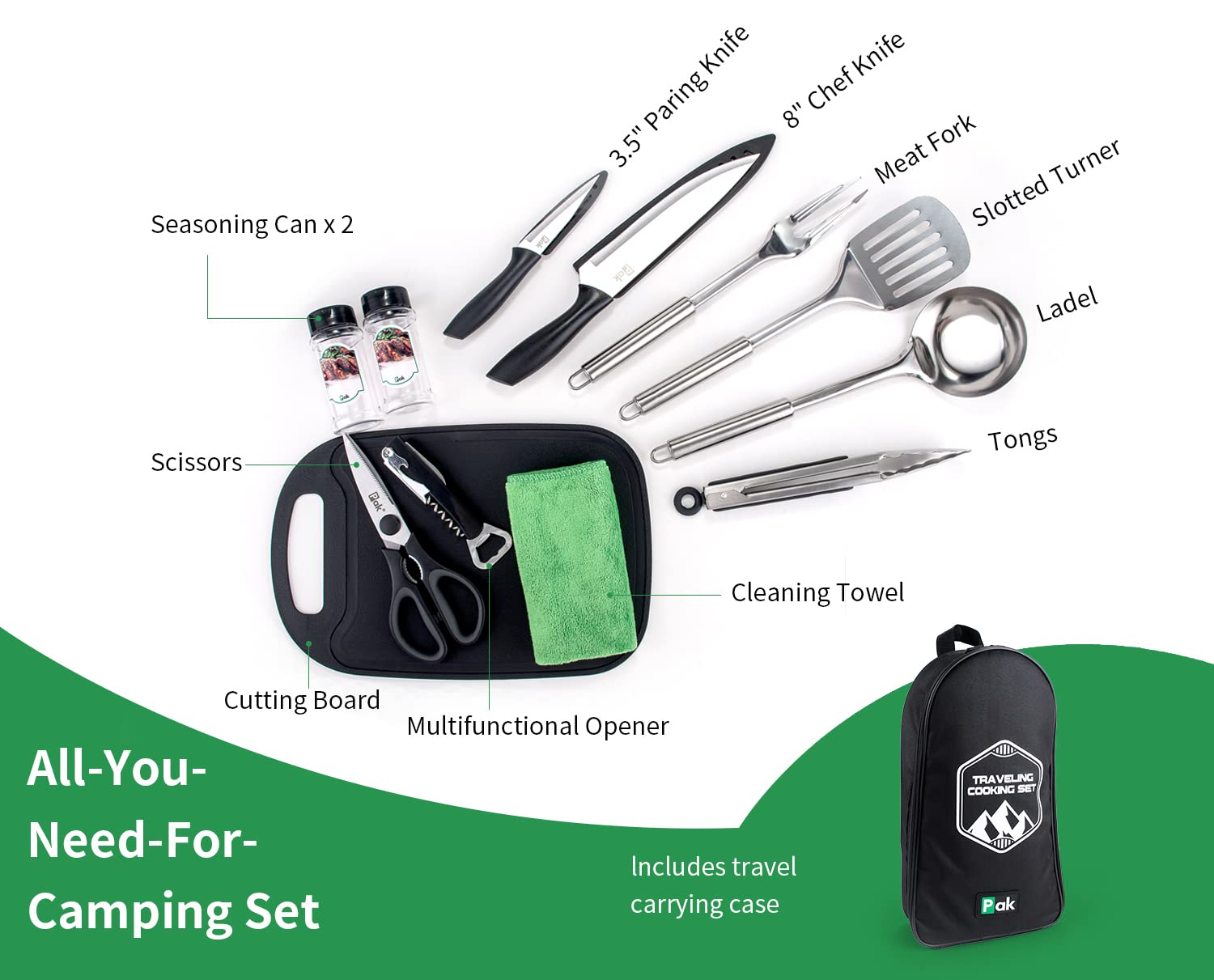 Pak Camp Cookware - Complete Kitchen Set for Camping & RV Trips, Includes Cookware, Utensils, and