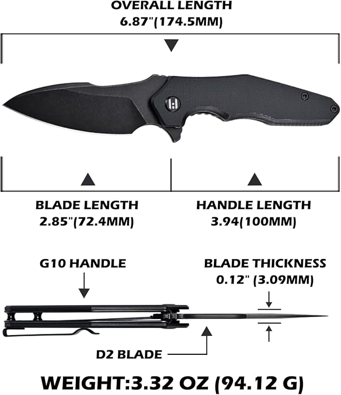 Hightron Mini Ventura Flipper Folding Knife for EDC, Liner Lock Pocket Knife with 2.85" Stonewashed D2 Blade plus Ultra-Grip G10 Handle Compact Gifts for Men Women Camping Black-B