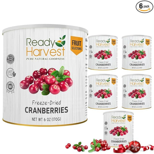 Ready Harvest Freeze Dried Food - Dried Cranberries | Emergency Fruit | Unsweetened | #10 Can | 25-Year Shelf Life | 6 Cans Filled to the Top