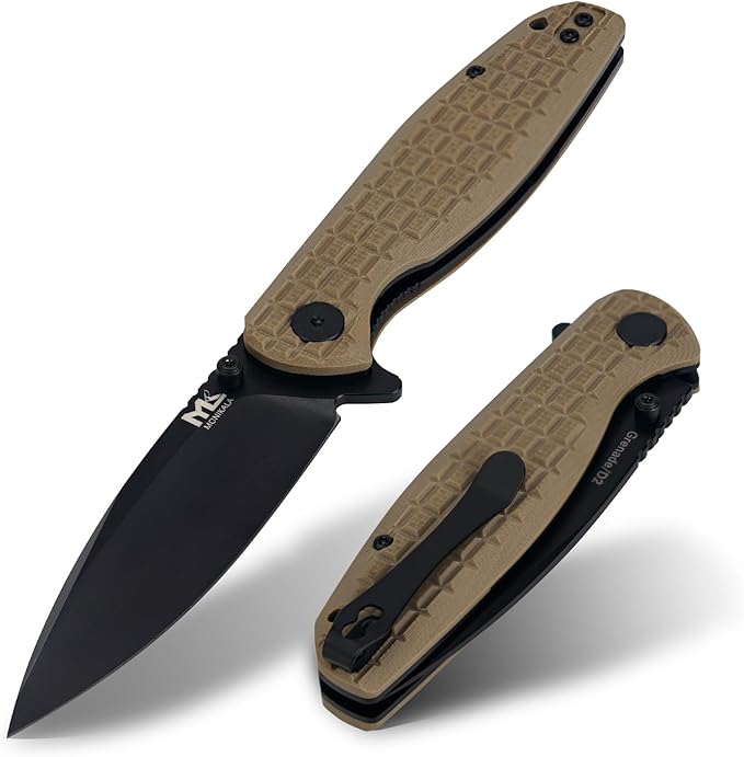 Folding Knife – 3.5-inch D2 Steel Folding Pocket Knife, G10 Handle, One-Handed Opening and Closing, Ceramic Ball Bearings, Deep Pocket Clip, Suitable for Outdoor, EDC (brown)