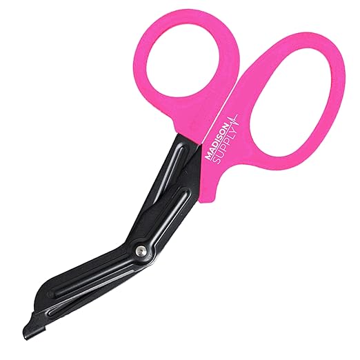 Madison Supply Pink Trauma Shears, EMT and Trauma Shears - 7.5 Inch Quality Stainless Steel Medical Scissors - Fluoride-Coated with Non-Stick Blades - Paramedic Scissors Pink