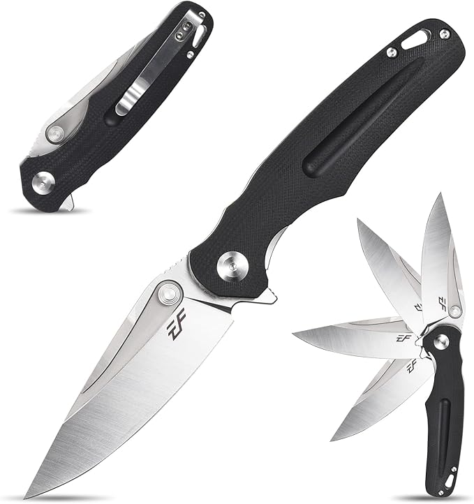 Eafengrow EF967 Pocket Folding Knife G10 Handle D2 Blade EDC Tactical Knife for Outdoor Camping Hiking(Black)