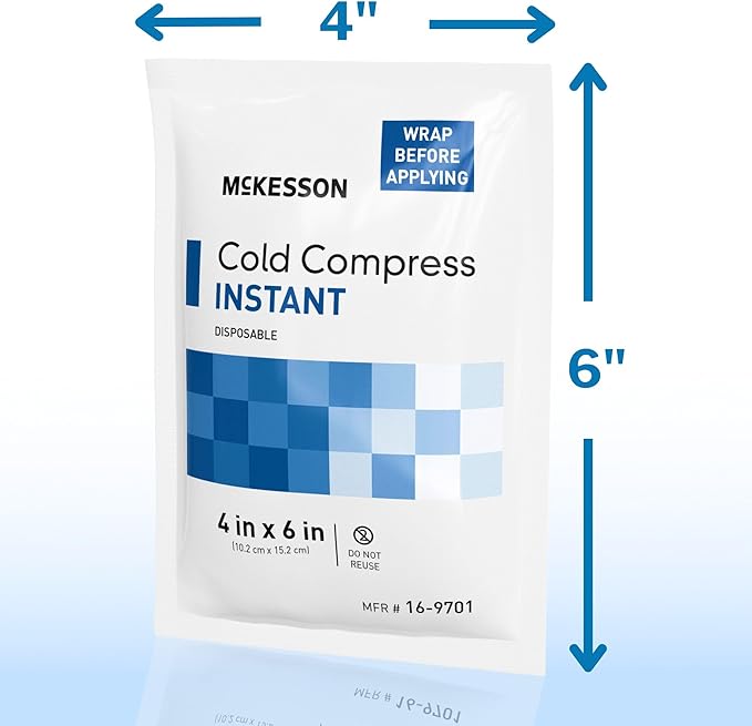 McKesson Instant Cold Packs 4" x 6" [24 Pack] - Instant Ice Packs for Injuries Disposable, Pain Relief, Swelling, Sprains - Travel Cold Compress for Sports, First Aid, Toothache