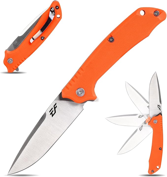Eafengrow EF223 Folding Knife D2 Blade with G10 Handle Multi EDC Pocket Knife for Outdoor Camping Hiking Survival (orange)