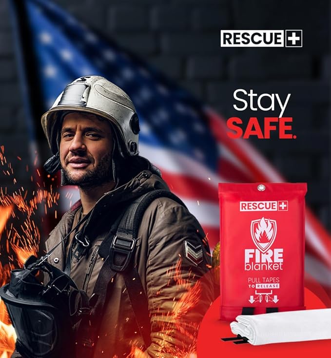 Rescue+ Emergency Fire Blankets ??2 Pack, 40??x 40??Fiberglass Flame Retardant Safety Blanket for Home, Kitchen, Workplace, Travel, Camping, and Car Emergencies