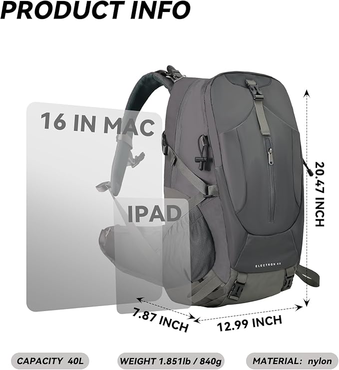 40L Large Capacity Hiking Backpack Lightweight Waterproof and Durable Backpack for Travel Camping Outdoor