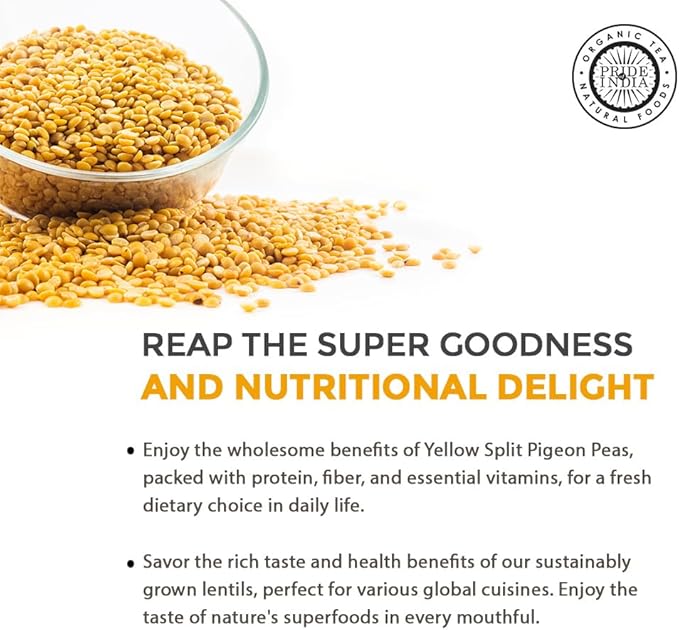Pride Of India - Indian Split Yellow Pigeon Peas - Protein & Fiber Rich Toor (Arahar) Dal, 1.5 Pound Jar