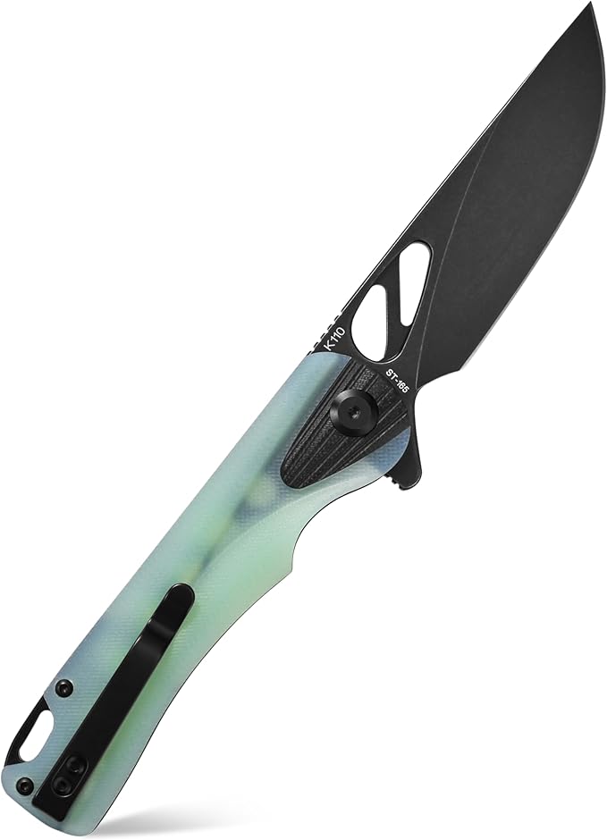Sitivien ST165 Folding Knife,K110 Steel Blade with G10 Handle EDC Tool Knife Pocket Knife for Outdoor Camping,Hiking,Fishing(Jade)