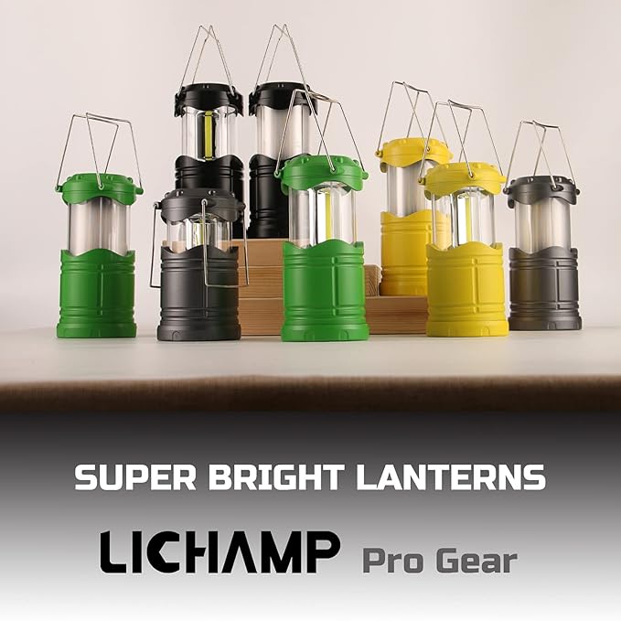 Lichamp 4 Pack LED Camping Lanterns, Collapsible Flameless Candles Tea Lights, Portable Battery Powered Camping Lights Emergency Supplies Kit, Black